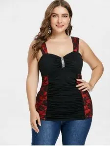 sequins top lencero plus size rojo negro